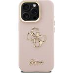 Guess PU Grained 4G Logo Stand Camera Frame kryt pre iPhone 15 Pro Max, ružový