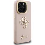 Guess PU Grained 4G Logo Stand Camera Frame kryt pre iPhone 15 Pro Max, ružový