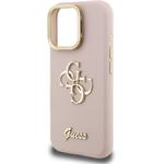 Guess PU Grained 4G Logo Stand Camera Frame kryt pre iPhone 15 Pro, ružový