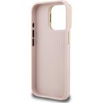 Guess PU Grained 4G Logo Stand Camera Frame kryt pre iPhone 15 Pro, ružový