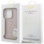 Guess PU Grained 4G Logo Stand Camera Frame kryt pre iPhone 15 Pro, ružový
