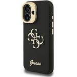 Guess PU Grained 4G Logo Stand Camera Frame kryt pre iPhone 16, čierny