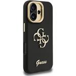 Guess PU Grained 4G Logo Stand Camera Frame kryt pre iPhone 16, čierny