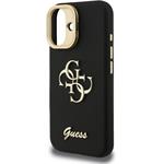 Guess PU Grained 4G Logo Stand Camera Frame kryt pre iPhone 16, čierny
