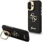 Guess PU Grained 4G Logo Stand Camera Frame kryt pre iPhone 16, čierny