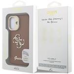 Guess PU Grained 4G Logo Stand Camera Frame kryt pre iPhone 16, hnedý