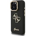 Guess PU Grained 4G Logo Stand Camera Frame kryt pre iPhone 16 Pro Max, čierny