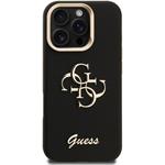 Guess PU Grained 4G Logo Stand Camera Frame kryt pre iPhone 16 Pro Max, čierny