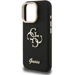 Guess PU Grained 4G Logo Stand Camera Frame kryt pre iPhone 16 Pro Max, čierny