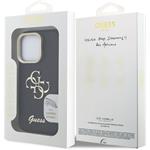 Guess PU Grained 4G Logo Stand Camera Frame kryt pre iPhone 16 Pro Max, čierny