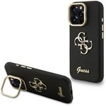 Guess PU Grained 4G Logo Stand Camera Frame kryt pre iPhone 16 Pro Max, čierny