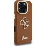 Guess PU Grained 4G Logo Stand Camera Frame kryt pre iPhone 16 Pro Max, hnedý