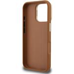Guess PU Grained 4G Logo Stand Camera Frame kryt pre iPhone 16 Pro Max, hnedý