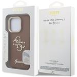 Guess PU Grained 4G Logo Stand Camera Frame kryt pre iPhone 16 Pro Max, hnedý