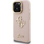 Guess PU Grained 4G Logo Stand Camera Frame kryt pre iPhone 16 Pro, ružový