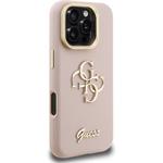 Guess PU Grained 4G Logo Stand Camera Frame kryt pre iPhone 16 Pro, ružový
