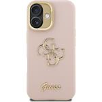 Guess PU Grained 4G Logo Stand Camera Frame kryt pre iPhone 16, ružový
