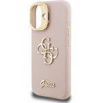 Guess PU Grained 4G Logo Stand Camera Frame kryt pre iPhone 16, ružový