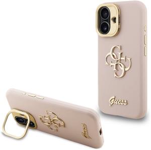 Guess PU Grained 4G Logo Stand Camera Frame kryt pre iPhone 16, ružový