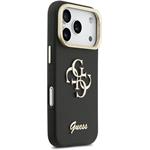 Guess PU Grained 4G Logo Stand Camera Frame kryt pre iPhone 17 Pro, čierny