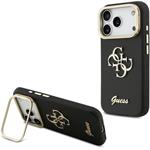 Guess PU Grained 4G Logo Stand Camera Frame kryt pre iPhone 17 Pro, čierny