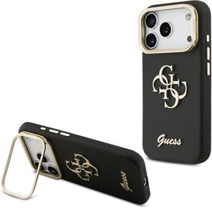 Guess PU Grained 4G Logo Stand Camera Frame kryt pre iPhone 17 Pro, čierny
