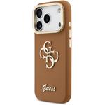 Guess PU Grained 4G Logo Stand Camera Frame kryt pre iPhone 17 Pro, hnedý