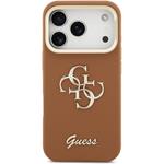 Guess PU Grained 4G Logo Stand Camera Frame kryt pre iPhone 17 Pro, hnedý