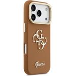 Guess PU Grained 4G Logo Stand Camera Frame kryt pre iPhone 17 Pro, hnedý