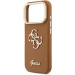 Guess PU Grained 4G Logo Stand Camera Frame kryt pre iPhone 17 Pro, hnedý