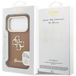 Guess PU Grained 4G Logo Stand Camera Frame kryt pre iPhone 17 Pro, hnedý
