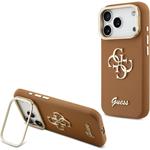 Guess PU Grained 4G Logo Stand Camera Frame kryt pre iPhone 17 Pro, hnedý