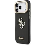 Guess PU Grained 4G Logo Stand Camera Frame kryt pre iPhone 17 Pro Max, čierny