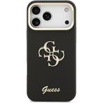 Guess PU Grained 4G Logo Stand Camera Frame kryt pre iPhone 17 Pro Max, čierny