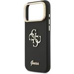 Guess PU Grained 4G Logo Stand Camera Frame kryt pre iPhone 17 Pro Max, čierny