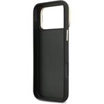 Guess PU Grained 4G Logo Stand Camera Frame kryt pre iPhone 17 Pro Max, čierny
