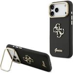 Guess PU Grained 4G Logo Stand Camera Frame kryt pre iPhone 17 Pro Max, čierny