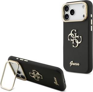 Guess PU Grained 4G Logo Stand Camera Frame kryt pre iPhone 17 Pro Max, čierny