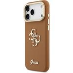 Guess PU Grained 4G Logo Stand Camera Frame kryt pre iPhone 17 Pro Max, hnedý