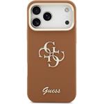 Guess PU Grained 4G Logo Stand Camera Frame kryt pre iPhone 17 Pro Max, hnedý