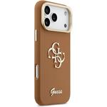 Guess PU Grained 4G Logo Stand Camera Frame kryt pre iPhone 17 Pro Max, hnedý
