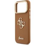Guess PU Grained 4G Logo Stand Camera Frame kryt pre iPhone 17 Pro Max, hnedý