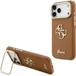 Guess PU Grained 4G Logo Stand Camera Frame kryt pre iPhone 17 Pro Max, hnedý