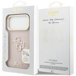 Guess PU Grained 4G Logo Stand Camera Frame kryt pre iPhone 17 Pro Max, ružový