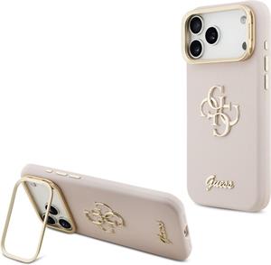 Guess PU Grained 4G Logo Stand Camera Frame kryt pre iPhone 17 Pro Max, ružový