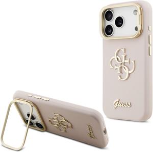 Guess PU Grained 4G Logo Stand Camera Frame kryt pre iPhone 17 Pro, ružový