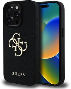 Guess PU Grained 4G Metal Logo kryt pre iPhone 15 Pro Max, čierny