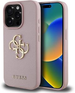 Guess PU Grained 4G Metal Logo kryt pre iPhone 15 Pro, ružový