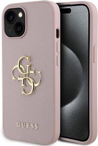 Guess PU Grained 4G Metal Logo kryt pre iPhone 15, ružový
