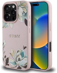 Guess PU Grained Magnolia MagSafe kryt pre iPhone 16 Pro, ružový